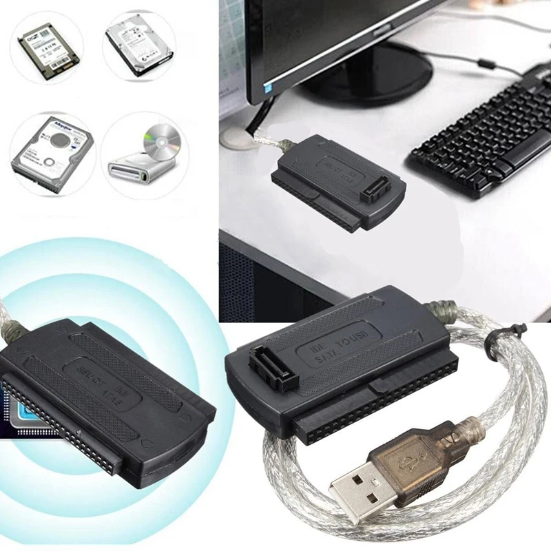 2X USB 2.0 de sex Masculin La IDE SATA 2.5 Inch La 3.5 Inch Convertor Cablu Adaptor Hard Disk HDD Negru Imagine 5