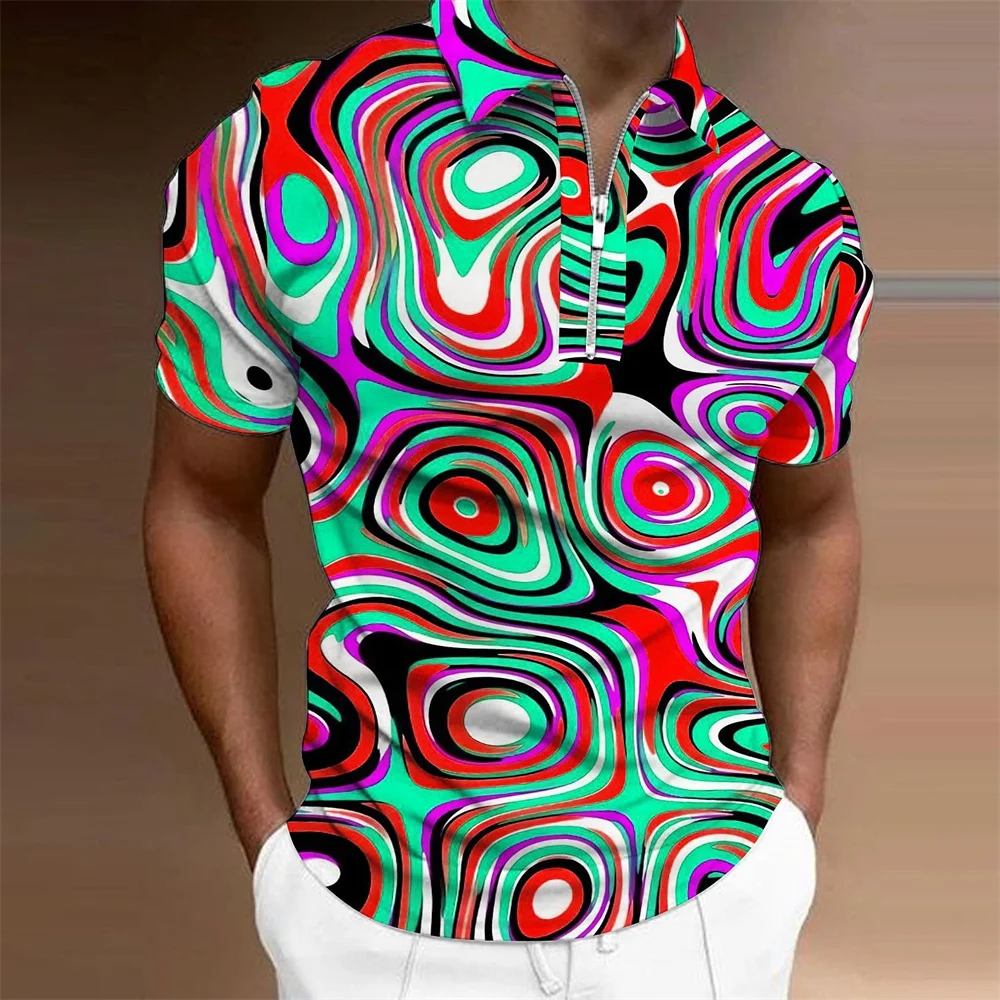 3d colorate Men ' S Zip Polo Rever Tricou Polo Om Golf Tricouri Grafice, Geometrie Turndown Mâneci Scurte Fermoar Bărbați Îmbrăcăminte Topuri Tee Imagine 3