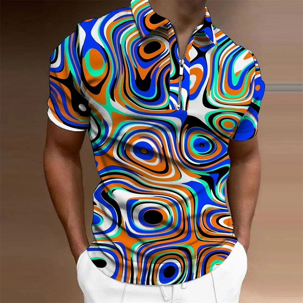 3d colorate Men ' S Zip Polo Rever Tricou Polo Om Golf Tricouri Grafice, Geometrie Turndown Mâneci Scurte Fermoar Bărbați Îmbrăcăminte Topuri Tee Imagine 4