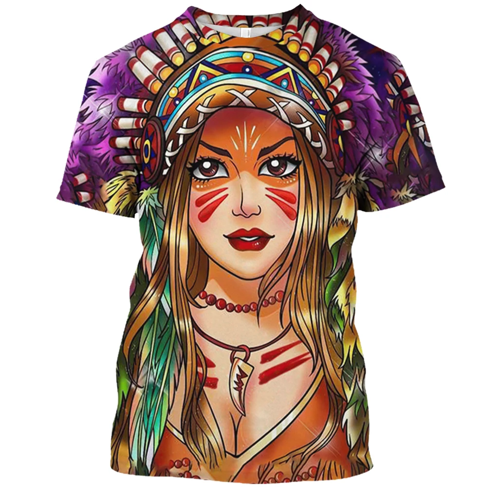 Bărbați și Femei Retro 3D Imprimate T-shirt, Tribale Fata Modele, Casual Gât T-shirt, de Vară Populare imbracamintea de Strada, Toaleta Imagine 0