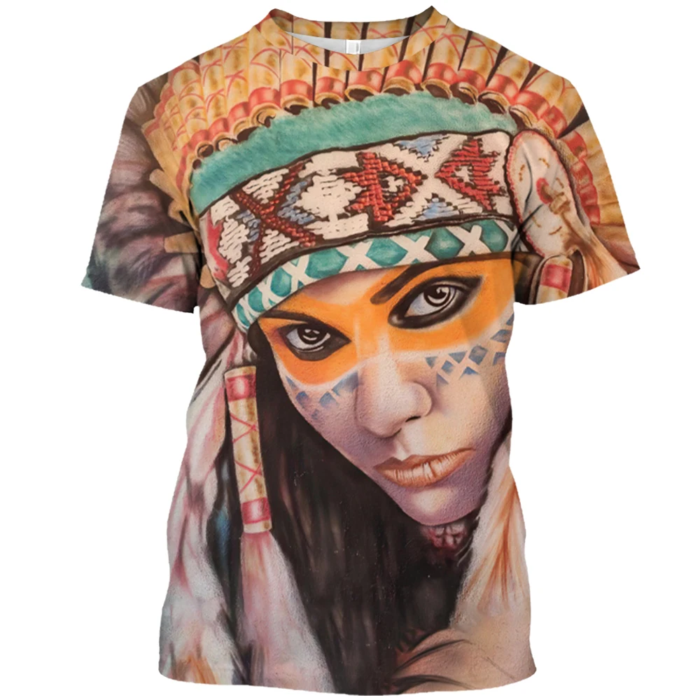 Bărbați și Femei Retro 3D Imprimate T-shirt, Tribale Fata Modele, Casual Gât T-shirt, de Vară Populare imbracamintea de Strada, Toaleta Imagine 1