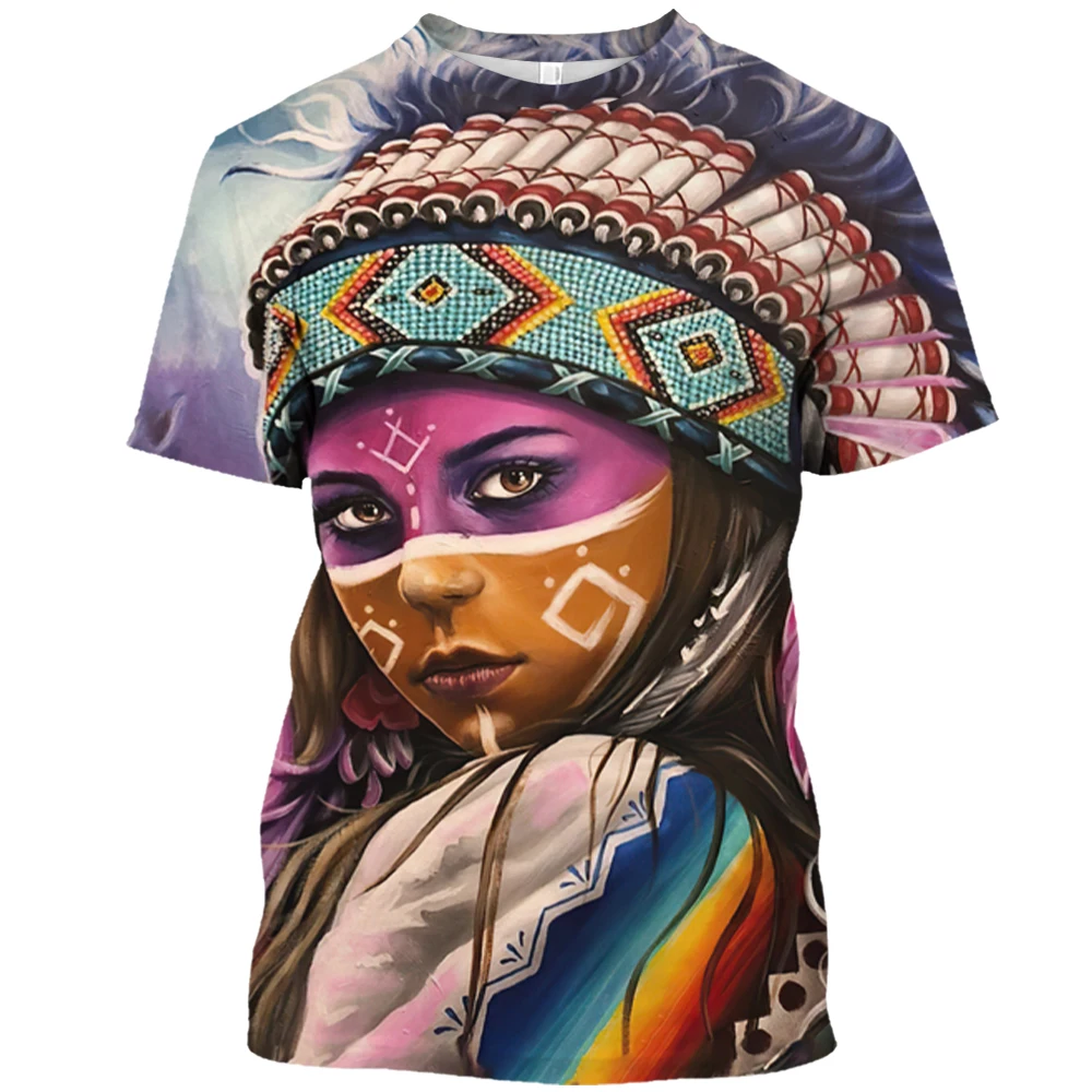 Bărbați și Femei Retro 3D Imprimate T-shirt, Tribale Fata Modele, Casual Gât T-shirt, de Vară Populare imbracamintea de Strada, Toaleta Imagine 2