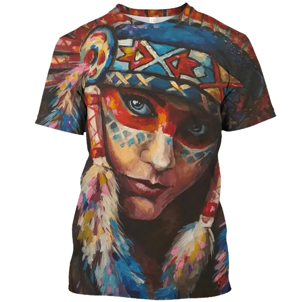Bărbați și Femei Retro 3D Imprimate T-shirt, Tribale Fata Modele, Casual Gât T-shirt, de Vară Populare imbracamintea de Strada, Toaleta Imagine 3