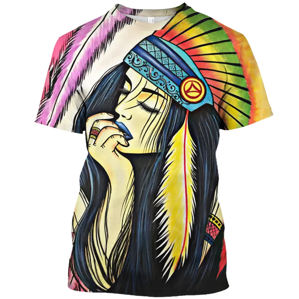 Bărbați și Femei Retro 3D Imprimate T-shirt, Tribale Fata Modele, Casual Gât T-shirt, de Vară Populare imbracamintea de Strada, Toaleta Imagine 4