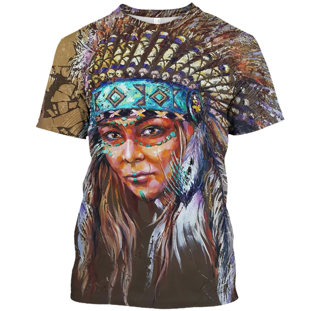 Bărbați și Femei Retro 3D Imprimate T-shirt, Tribale Fata Modele, Casual Gât T-shirt, de Vară Populare imbracamintea de Strada, Toaleta Imagine 5