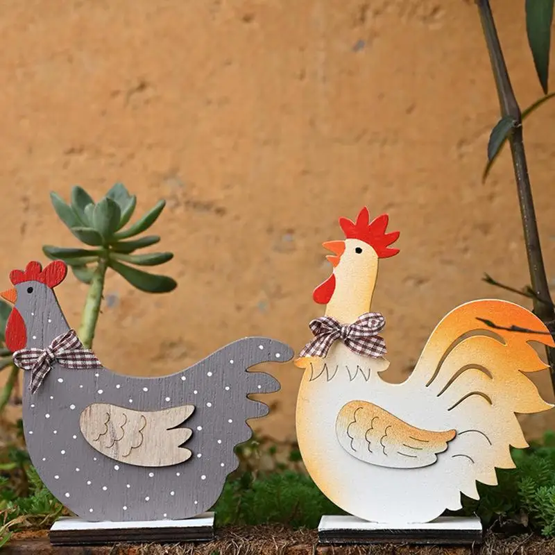 Creative Cocoș Decor De Paști Masă Din Lemn De Pui Ornament | Animale De Ferma De Decor Pentru Semineu Raft Pian Imagine 2