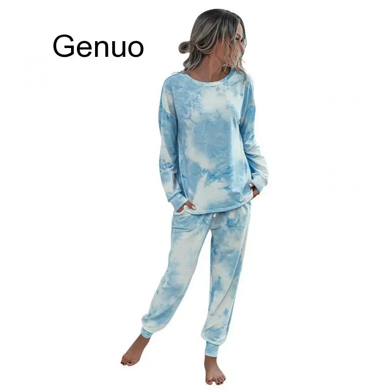 Femei 2 Bucata Set Gradient Tie-Dye Imprimate Casual Culoare Solidă Maneca Lunga Tricou+Pantaloni Femei din Două Piese Elegante Tinutele#g3 Imagine 0