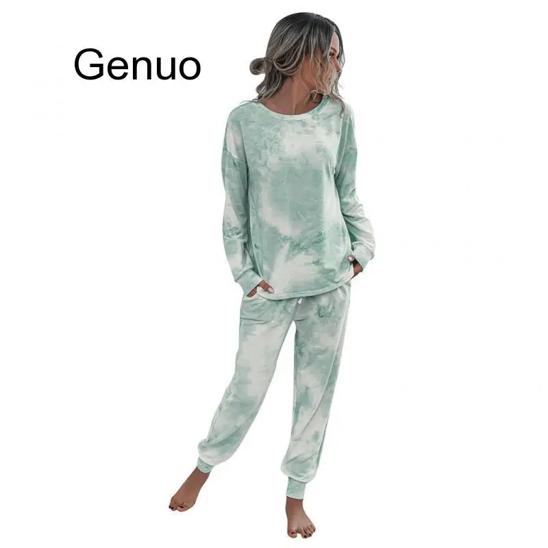 Femei 2 Bucata Set Gradient Tie-Dye Imprimate Casual Culoare Solidă Maneca Lunga Tricou+Pantaloni Femei din Două Piese Elegante Tinutele#g3 Imagine 1