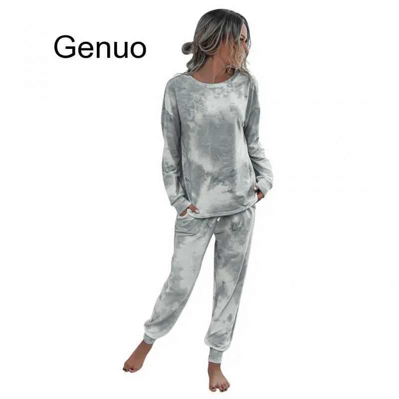 Femei 2 Bucata Set Gradient Tie-Dye Imprimate Casual Culoare Solidă Maneca Lunga Tricou+Pantaloni Femei din Două Piese Elegante Tinutele#g3 Imagine 2