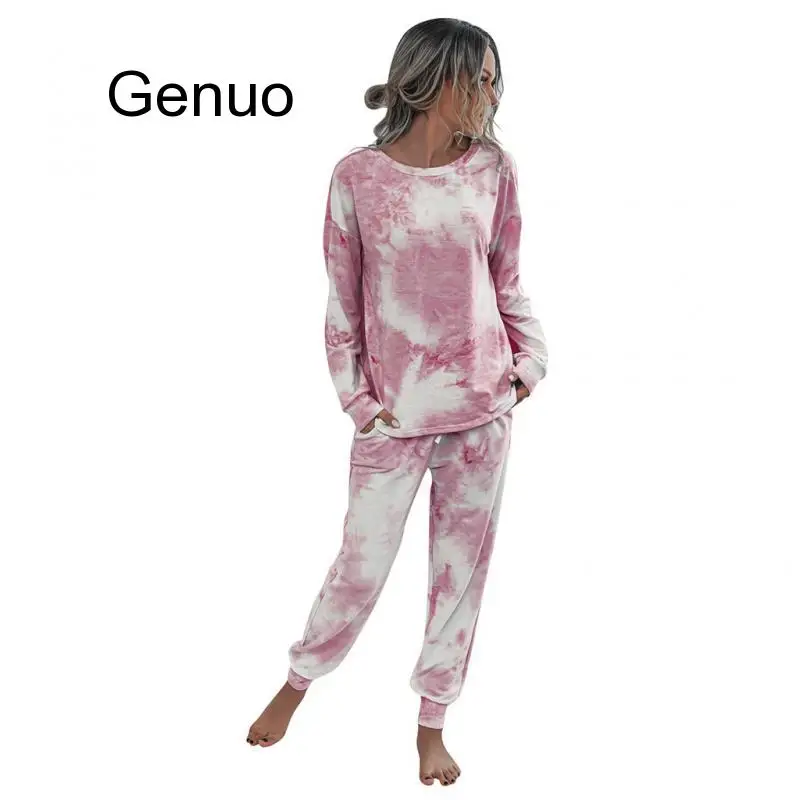 Femei 2 Bucata Set Gradient Tie-Dye Imprimate Casual Culoare Solidă Maneca Lunga Tricou+Pantaloni Femei din Două Piese Elegante Tinutele#g3 Imagine 3