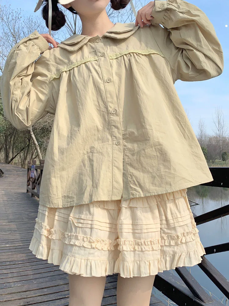 KIMOKOKM Drăguț Peter Pan Guler Dantela Volane Complet Maneca Tricou Drăguț Stil Preppy Nou Japonez Drăguț Girly Lolita Bluza Tricou Imagine 0