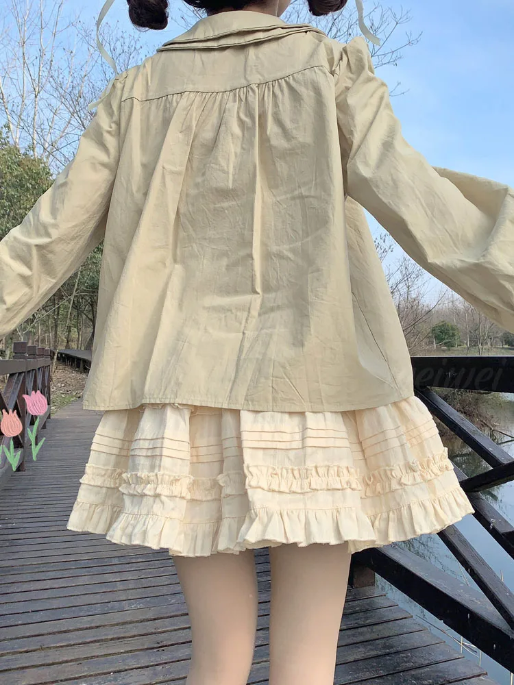 KIMOKOKM Drăguț Peter Pan Guler Dantela Volane Complet Maneca Tricou Drăguț Stil Preppy Nou Japonez Drăguț Girly Lolita Bluza Tricou Imagine 2