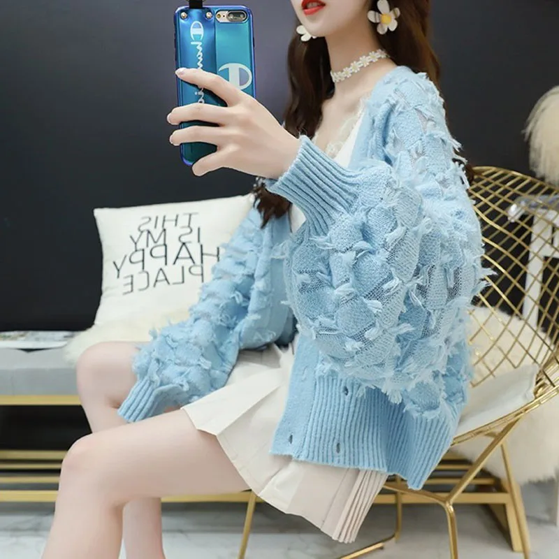 Mesh cardigan femei plus dimensiunea V gât pulover de vară elegant subțire, elegant strat de mozaic haine coreeană stil cardigan haine noi Imagine 2