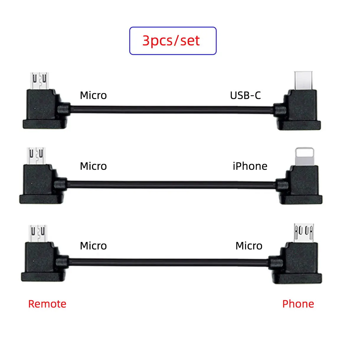 Micro & 8pini & Type-C la Micro USB Telecomanda Cablu de Date pentru Mavic Pro Platinum Mavic Parc RC Accesorii 3pcs/set Imagine 1