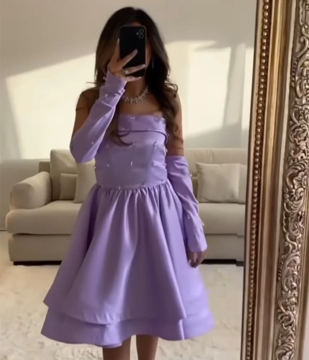 Violet Prom Rochii Satin Ctystal De Seara A-Line Rochii De Lungime Genunchi Arabia Arabe Dubai Petrecere Homecoming Rochie Elegant Imagine 1