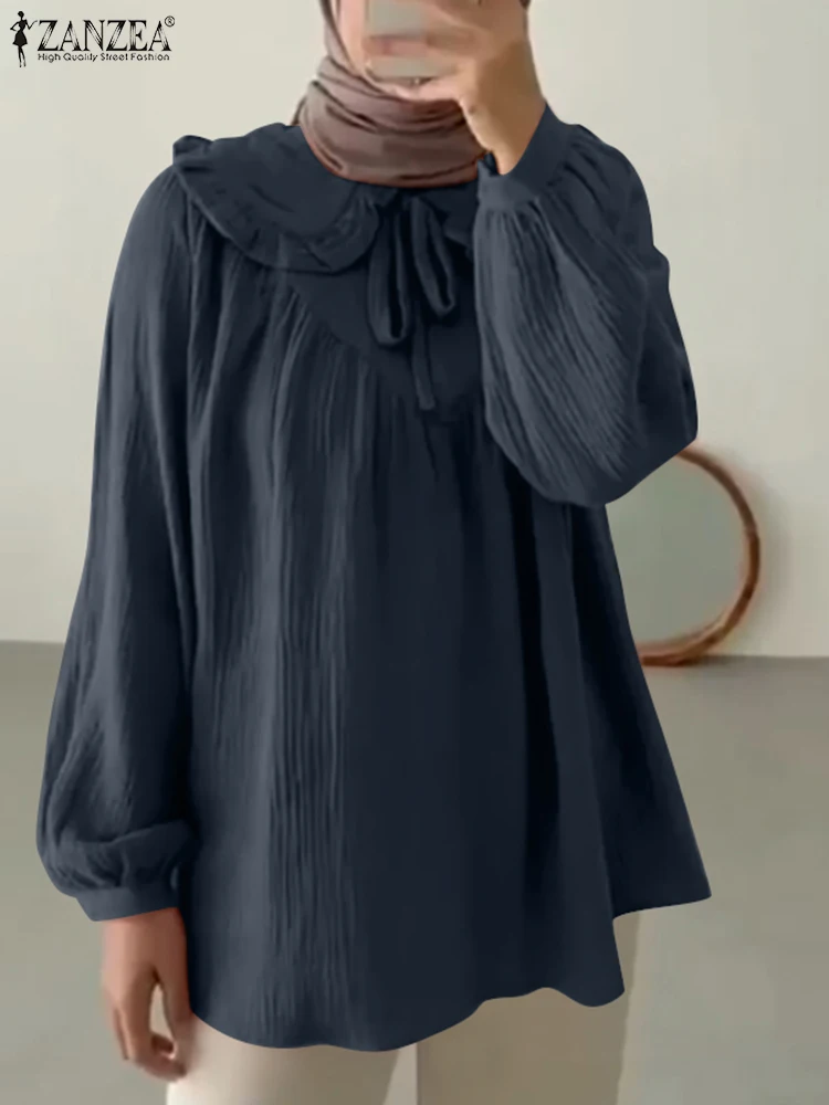 ZANZEA 2023 Toamna Elegant Tricou Femei Musulmane Topuri cu Maneci Lungi V-Neck Eid Mubarak Dubai Blusas Haine Islamice Vacanță Tricouri Imagine 0