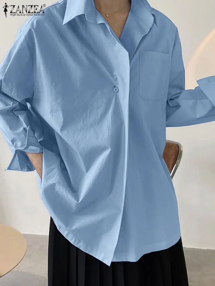 ZANZEA Liber Casual OL Camasi Pentru Femei Rever Nck Maneca Lunga Bluza de Moda Solid Tunica Topuri Butoanele Sus Blusas Supradimensionat Combinezon Imagine 2