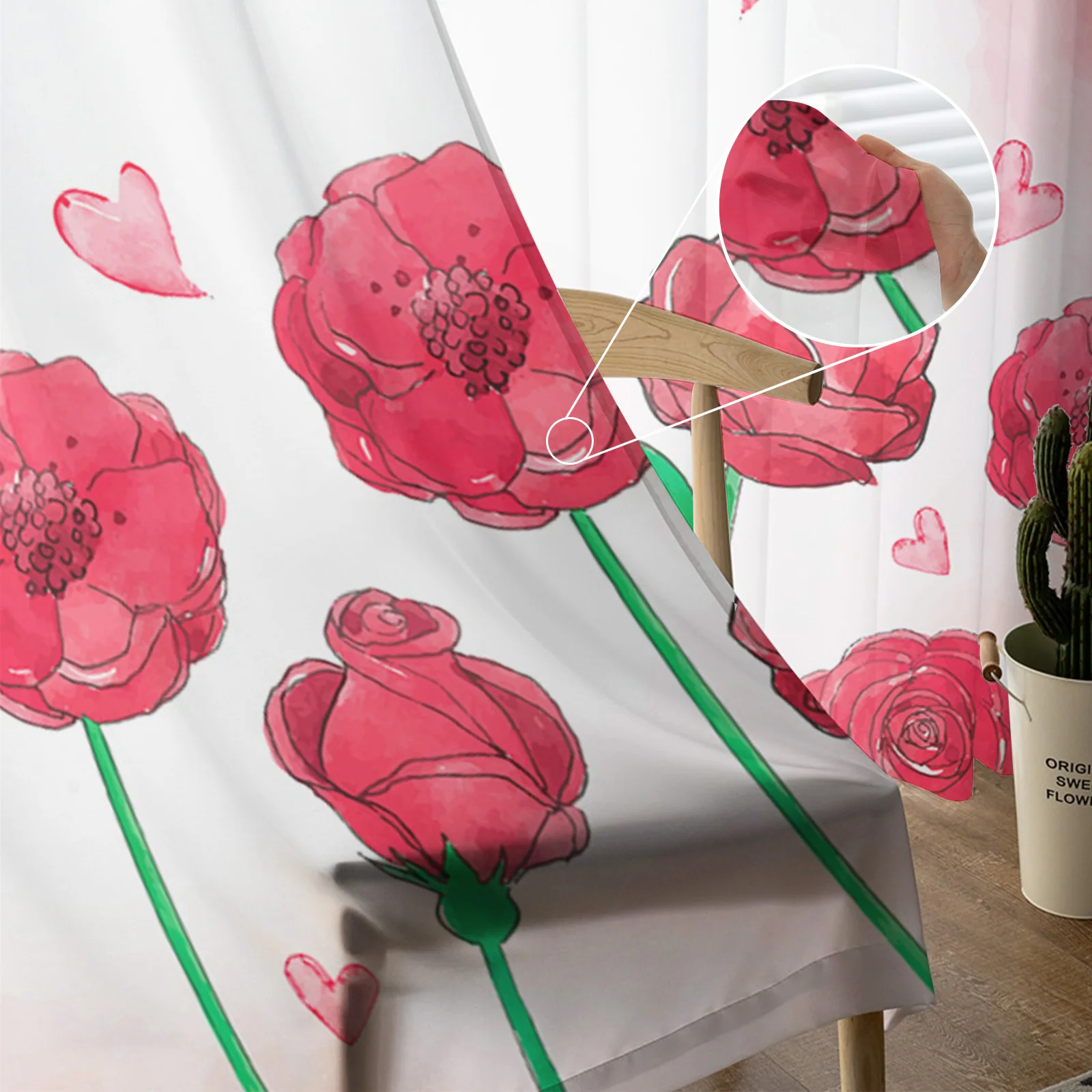 Ziua îndrăgostiților Flori Acuarelă Frunze de Trandafir Pur Perdele sufragerie, Dormitor Voile Fereastră perdele Tul Draperii Imagine 4